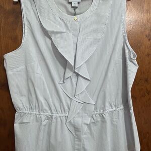 Liz Claiborne White and Blue Striped Ruffle Blouse